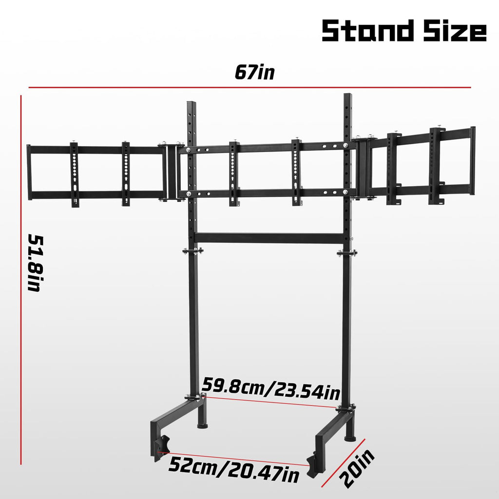 Dardoo Sim Racing Triple Monitor Stand with Adjustable Height & Width for 24-32 Inch Display 3 Screens TV Mount Compatible with Round Tube Racing Sim Cockpit