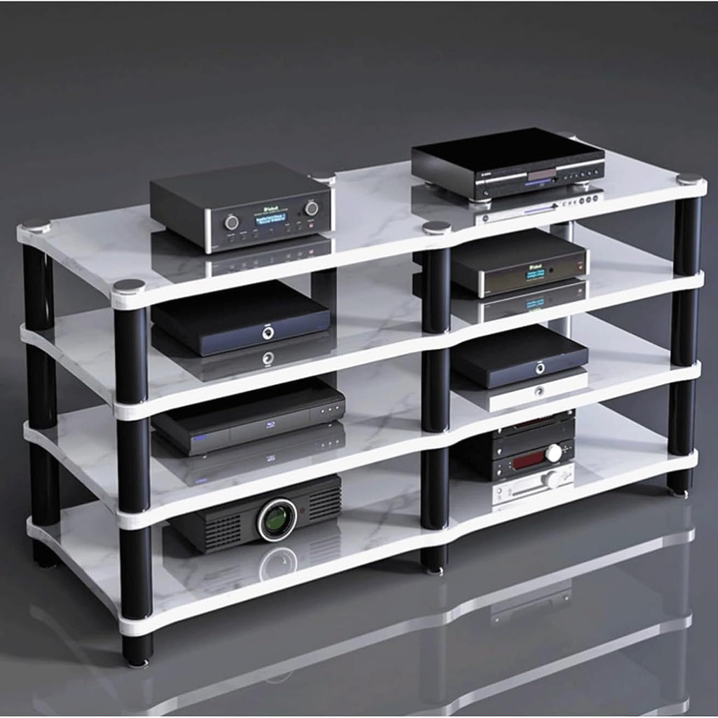 Audio Rack 1/2/3/4 Tier Stereo Rack Audio Equipment Rack Audio Stereo Shelf Wooden HiFi Rack Audio-Video Shelving Shock-Absorbing(Wei�,4 Tier)