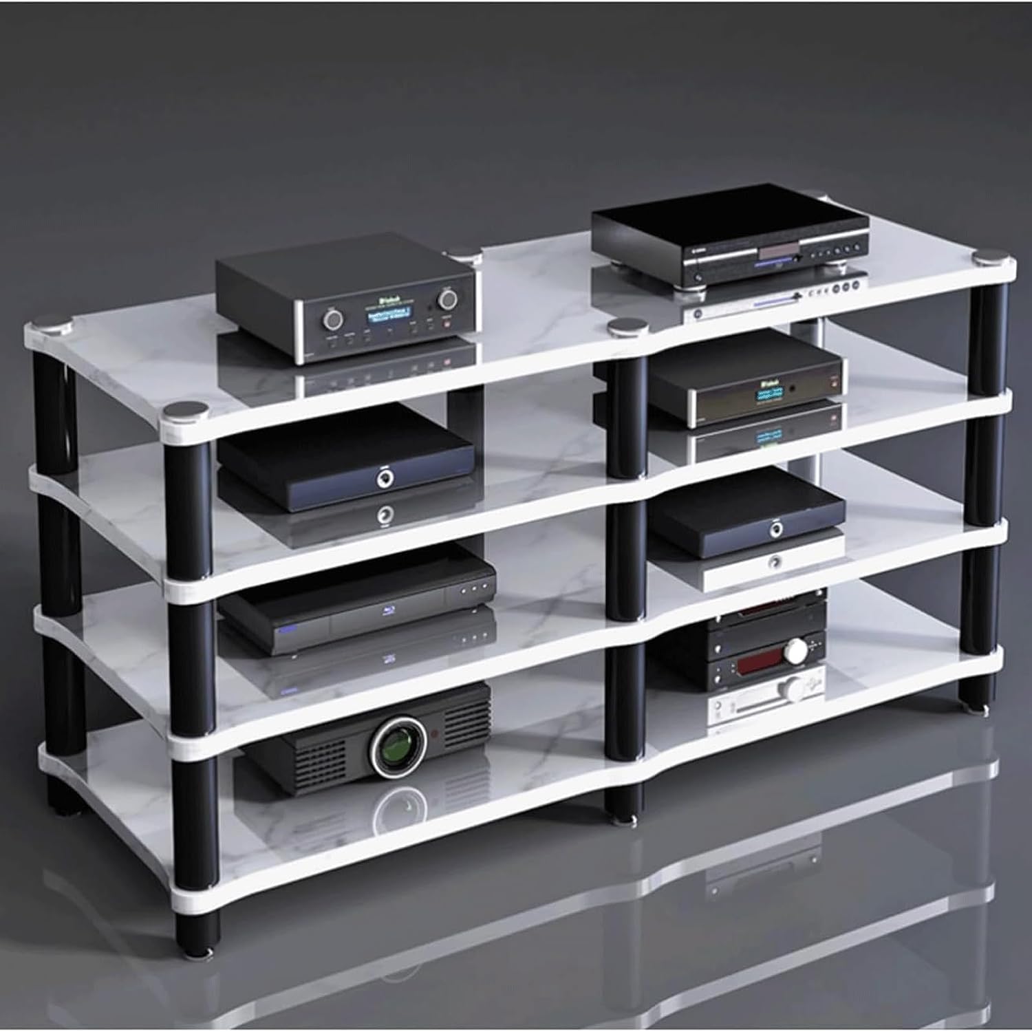 Audio Rack 1/2/3/4 Tier Stereo Rack Audio Equipment Rack Audio Stereo Shelf Wooden HiFi Rack Audio-Video Shelving Shock-Absorbing(Wei�,4 Tier)