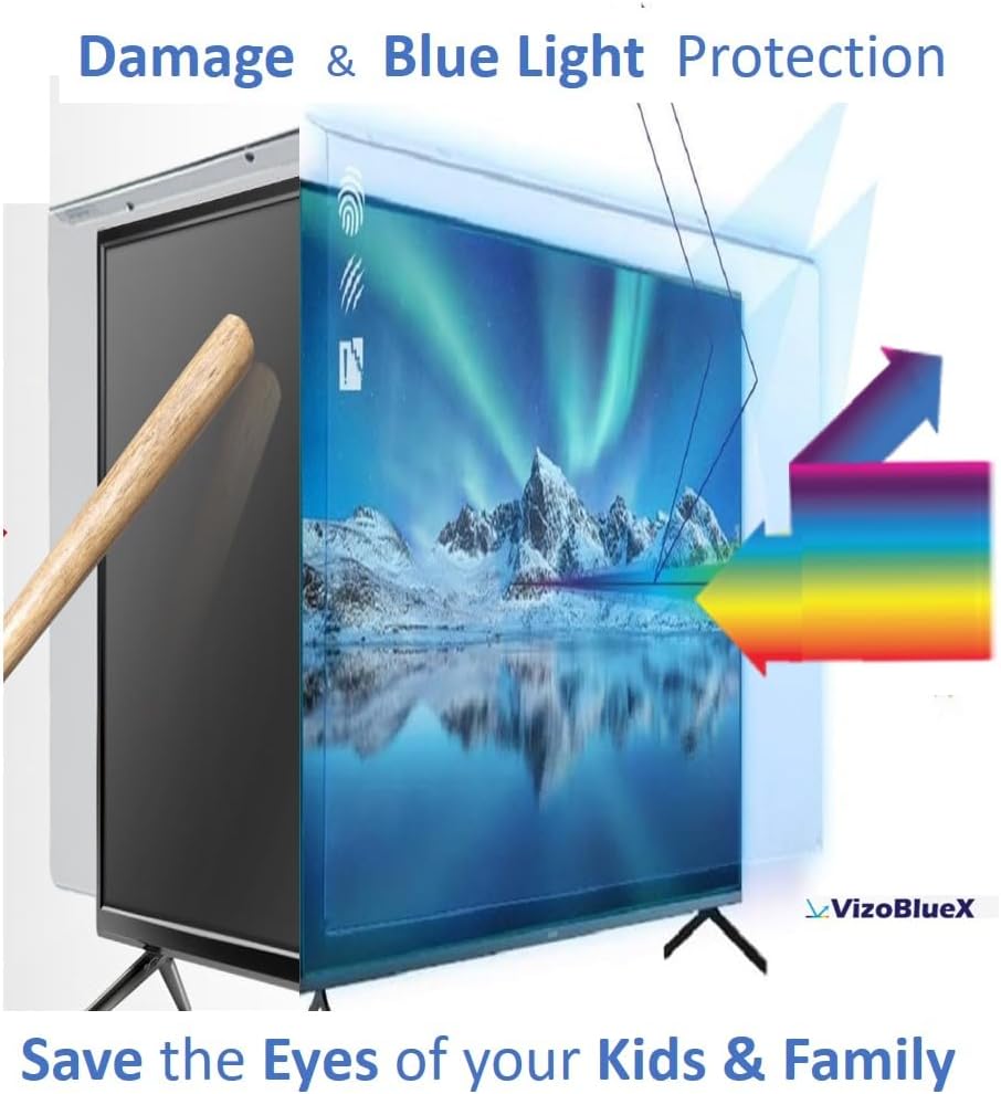 VizoBlueX 55 inch Blue Light and Damage TV Screen Protector. Protection Shield & Anti-Blue Light Filter Blocking UV for LCD LED 4K OLED QLED (48.4 x 28.5 inch)