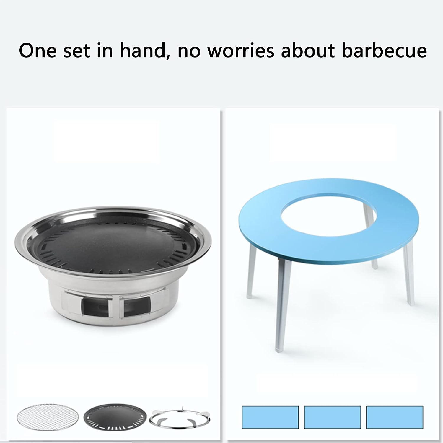 Outdoor Barbecue Table with Charcoal Grill, Small Home Courtyard Table, Korean Barbecue Grill, 23.62' x 12.59' x 14.17', Silver