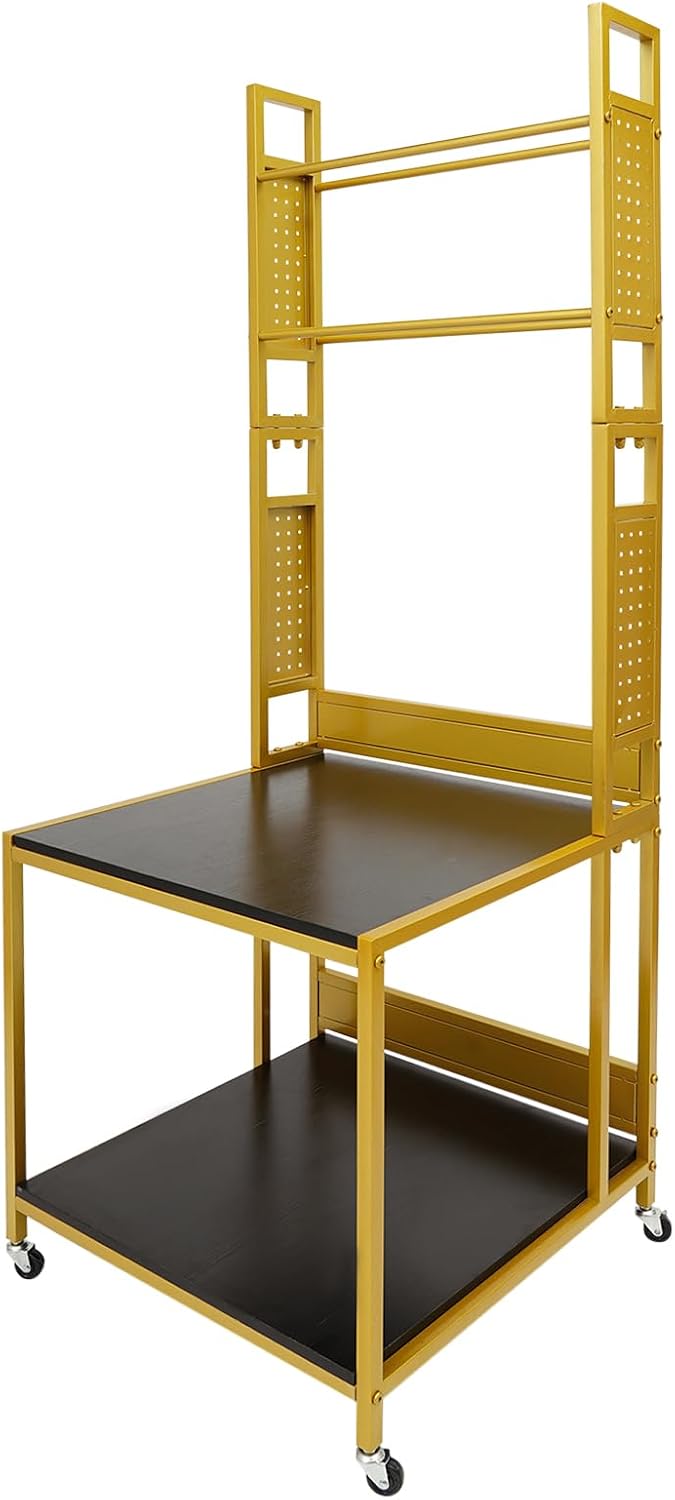 3D Printer Stand with Double Layer,3D Printer Filament Storage Rack-Heavy Duty Mobile Printer Table with Wheels for 3D Printing Station, Office, Workshop (Gold)