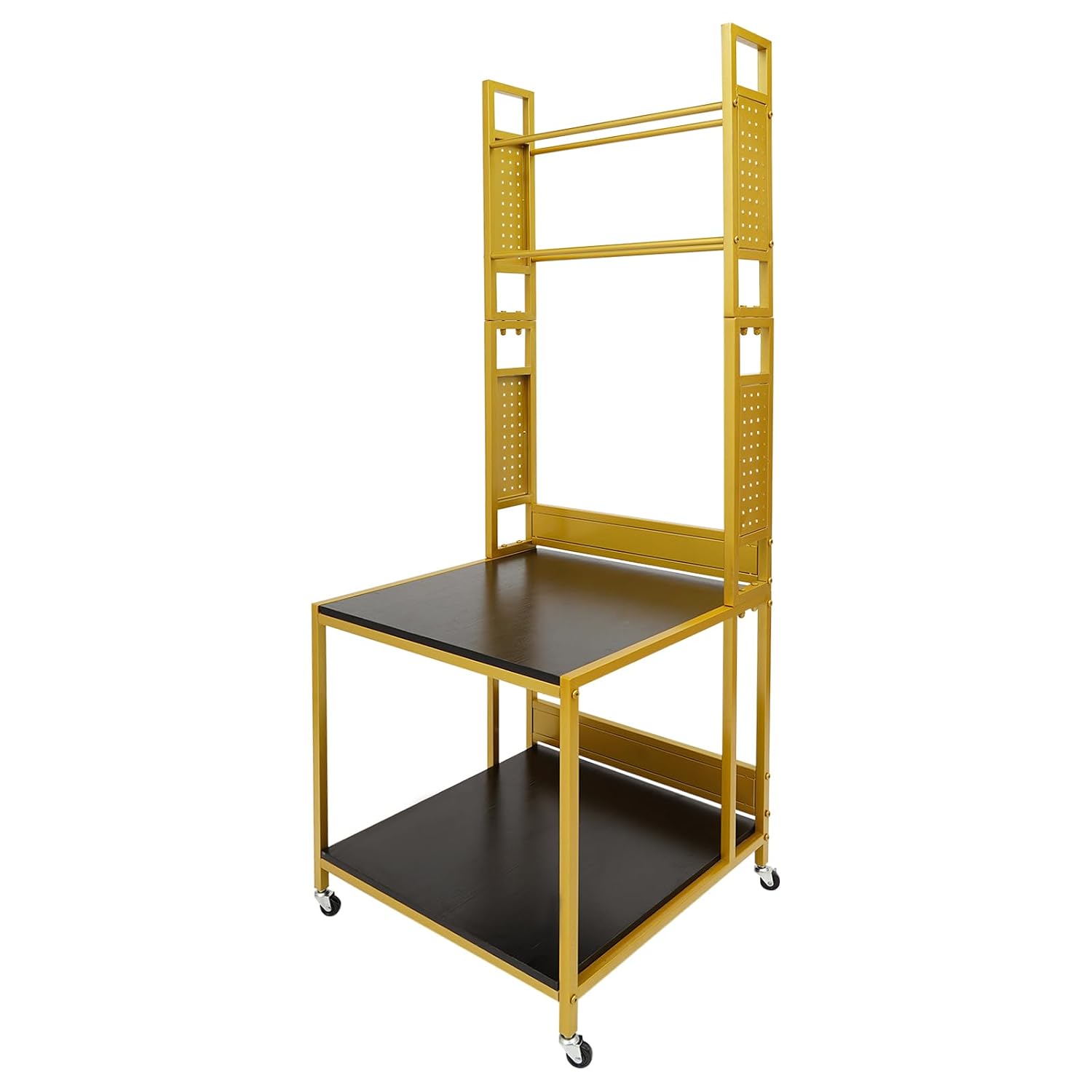 Double Layer 3D Printer Stand with Shelf, 3D Printer Storage Stand, 23.62x23.62x68.9in Heavy Duty 3D Printer Stand with 4 Wheels, 110lbs Load Capacity, Back Panels (Gold)