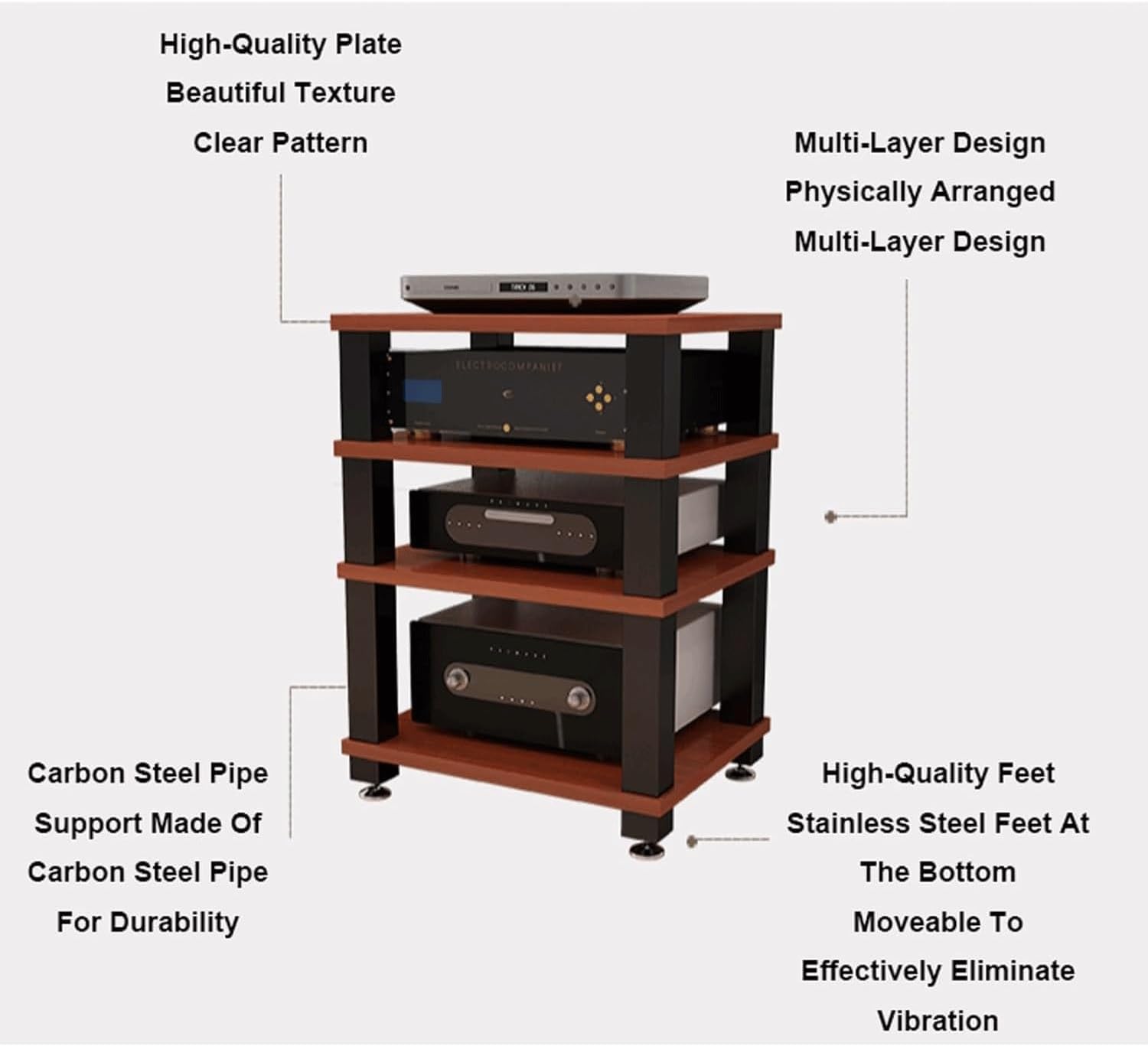 Audio Rack 1/2/3/4 Tier Stereo Rack Audio Equipment Rack Wooden Audio Rack Cabinet Open AV Cabinet Strong Audio-Video Shelving(Brown,1 Tier)