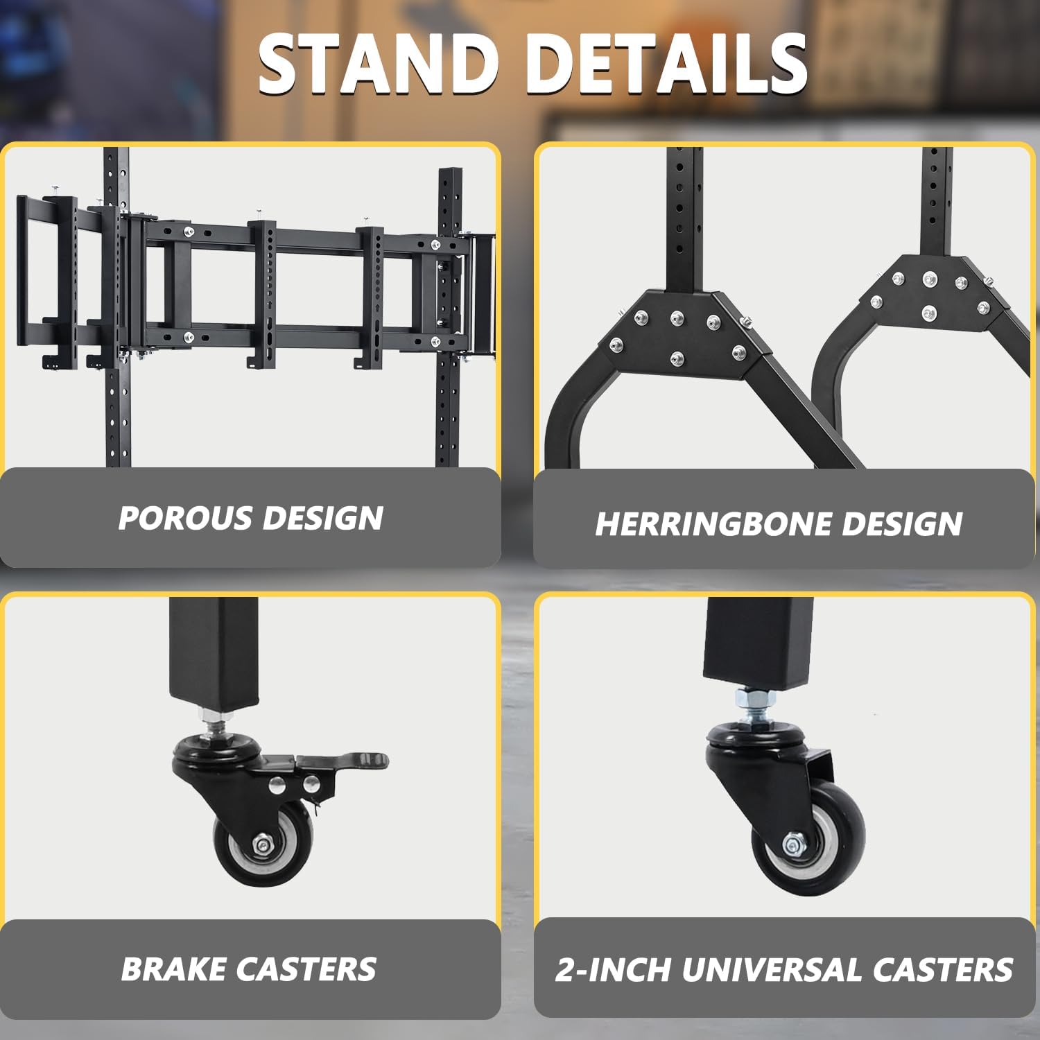 Marada Sim Racing Triple Monitor Stand with Wheels Compatible with 27/32-inch Displays Height and Tilt Adjustable, A-Frame Base for Flight & Driving Simulator Cockpit Rig
