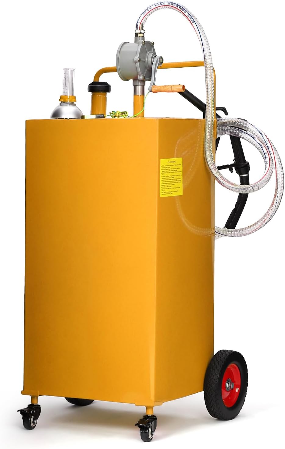 Garvee 50 gal Fuel Caddy with Manual Pump – Heavy Duty Gasoline & Diesel Transfer Tank On 4 Wheels, Spill-Proof Portable Fuel Container for Boat, Truck, Lawn Mower, ATV, Garage & Farm – Orange