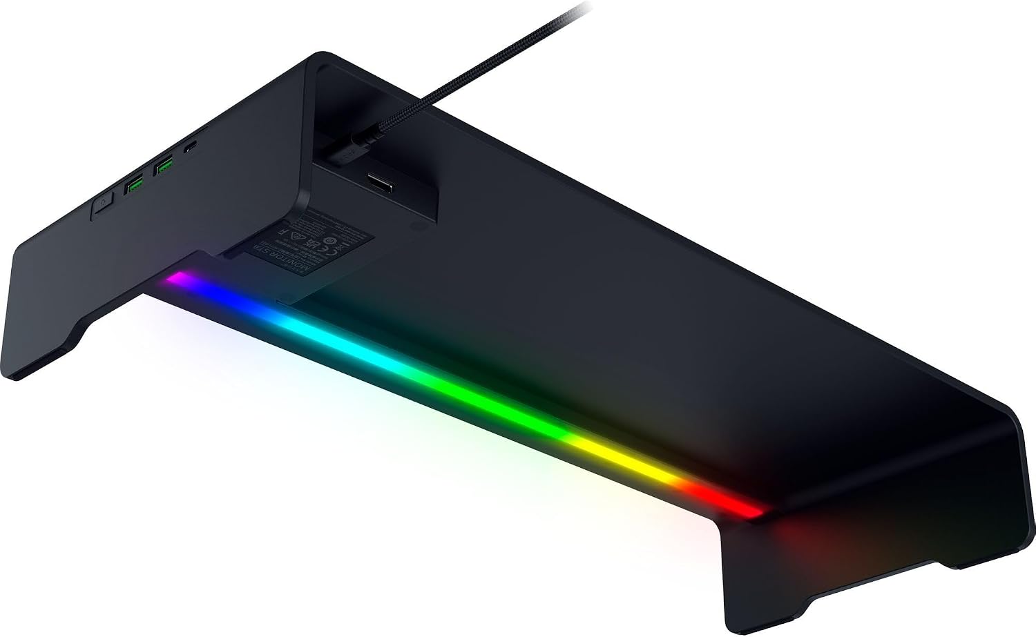 Razer Monitor Stand Chroma: 4 Port Hub - USB A 3.2, USB C 3.2, HDMI 2.0 - Ergonomic Height - Durable Aluminum Supports Up to 44 lbs - Organize Storage Shelf - Remappable RGB Buttons - Chroma RGB