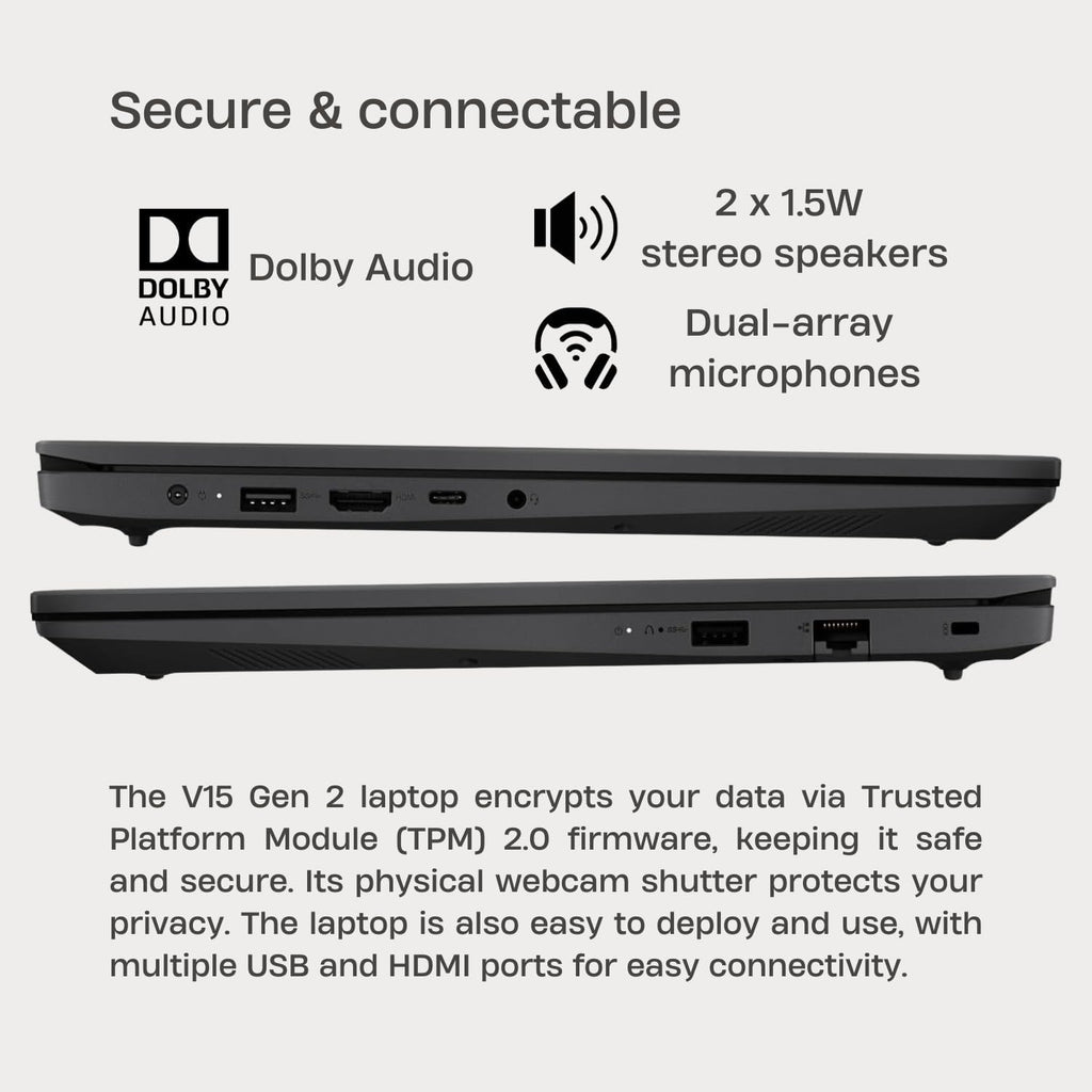 Lenovo V15 G2 Laptop, 15.6' FHD Screen, Intel Dual-core Processor, 16GB RAM, 1TB SSD, Webcam, HDMI, Wi-Fi, Windows 11 Home, Black