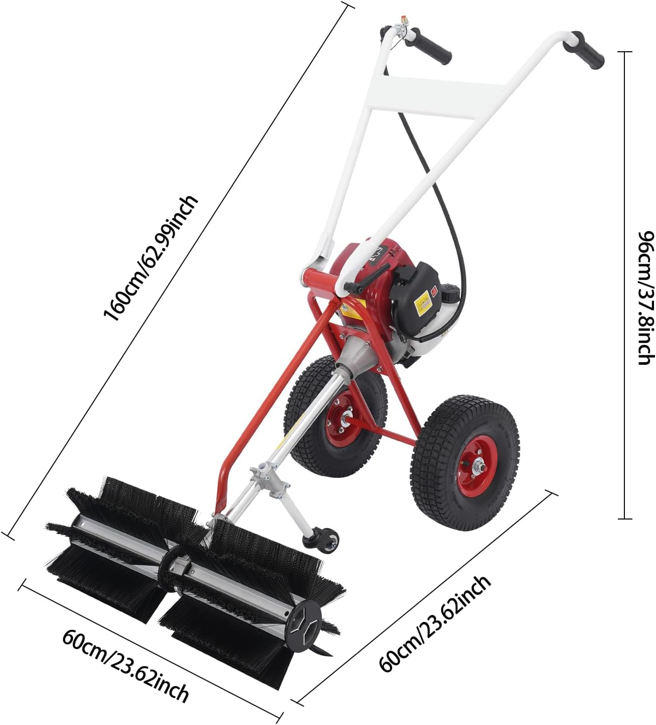 4-Stroke Gas Powered Hand Push Sweeper, Outdoor Hand Held Gas Power Broom Gas Handheld Walk Behind Push Lawn Sweeper Artificial Turf Gas Power Sweeper w/ 23in Long High-Density Brush for Driveway Snow