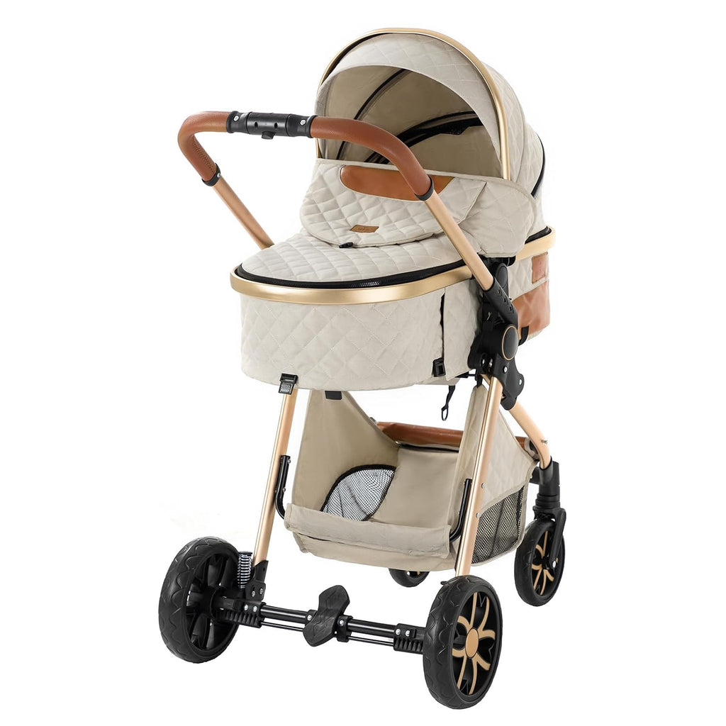 2 in 1 Baby Stroller, Reversible Convertible Infant Stroller of One-Click Folding, Newborn Travel Strollers Toddler Standard Pram Carriage White