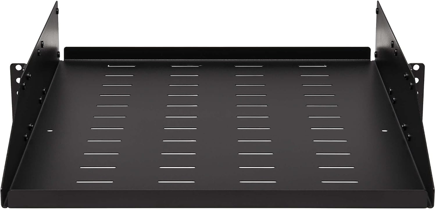 Tripp Lite 2U Universal Mount Server Rack Enclosure Shelf, Black Steel, Vented Airflow Design, Mount Hardware Included, 21.7 inch Depth, 100 lbs / 45 kg Capacity, 5-Year Warranty (SRSHELF2PUNIV)