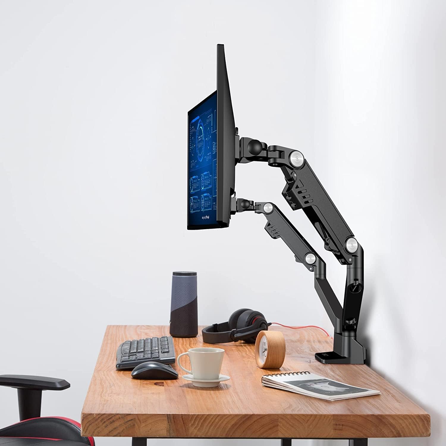 AVLT Dual Monitor Arm 17'-35' | Full Motion Desk Mount for 2 Flat/Curved Screens | Height Adjustable Swivel Tilt Rotation | Heavy-Duty VESA Mount with C-Clamp/Grommet & Cable Management – Black