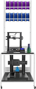 3D Printer Stand with Double Layer,3D Printer Filament Storage Rack-Heavy Duty Mobile Printer Table with Wheels for 3D Printing Station, Office, Workshop (White)