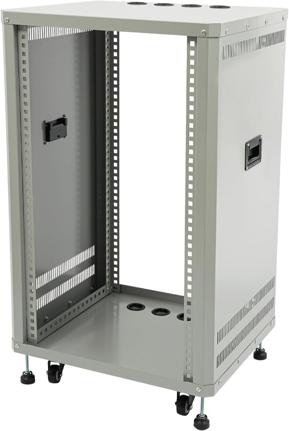 18U Server Rack with Wheels&Leveling Feet, Freestanding Rolling Open Frame IT Network Server Cabinet Rack Shelf for Audio Video Music Recording Computer AV Data & IT Equipment,Up to 300 Lbs Load,Grey