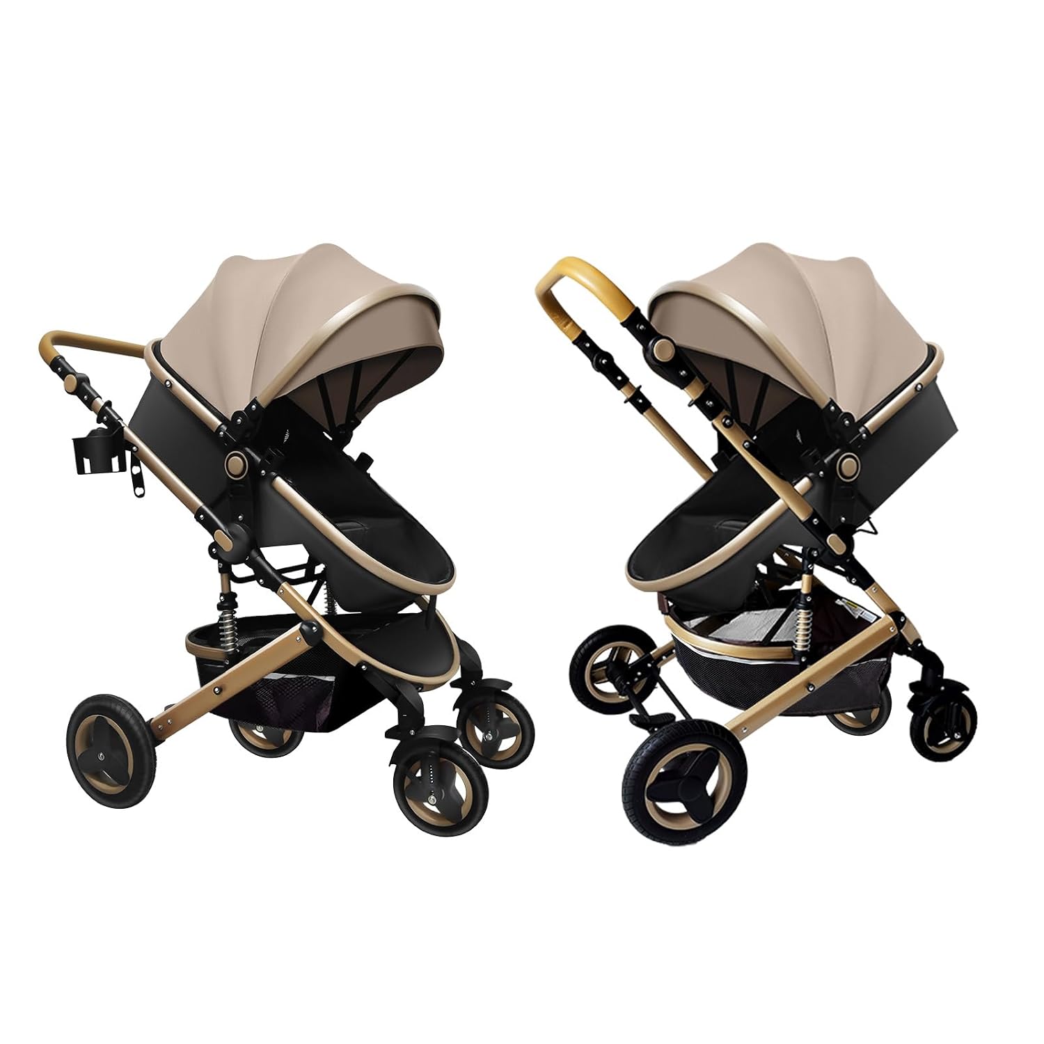 Convertible Baby Stroller with Sleep Recline Sitting Modes Foldable Infant Stroller Reversible Newborn Travel Pram Baby Carriage with Big Rubber Wheels (Pink)