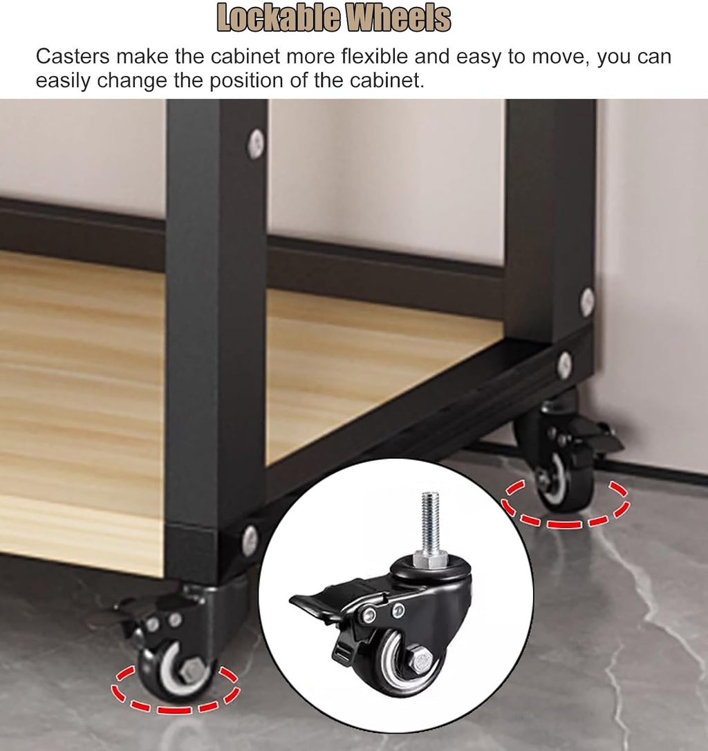 Tall Stereo Racks And Stands on Wheels Media Storage Cabinet Rack, Black Modern Entertainment Stereo Components Stand, Audio Video Equipment Rack（6 tier-60cm wide）