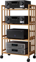 Media Stand 2/3/4/5 Tier Media Component Storage Unit Shelves, Movable Audio Video Tower DVD Cd Record Player Stand Stereo Equipment Cabinet, Turntable Holder for Living,W50Cm4 Tier