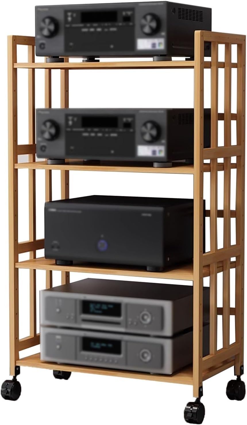 Media Stand 2/3/4/5 Tier Media Component Storage Unit Shelves, Movable Audio Video Tower DVD Cd Record Player Stand Stereo Equipment Cabinet, Turntable Holder for Living,W50Cm4 Tier
