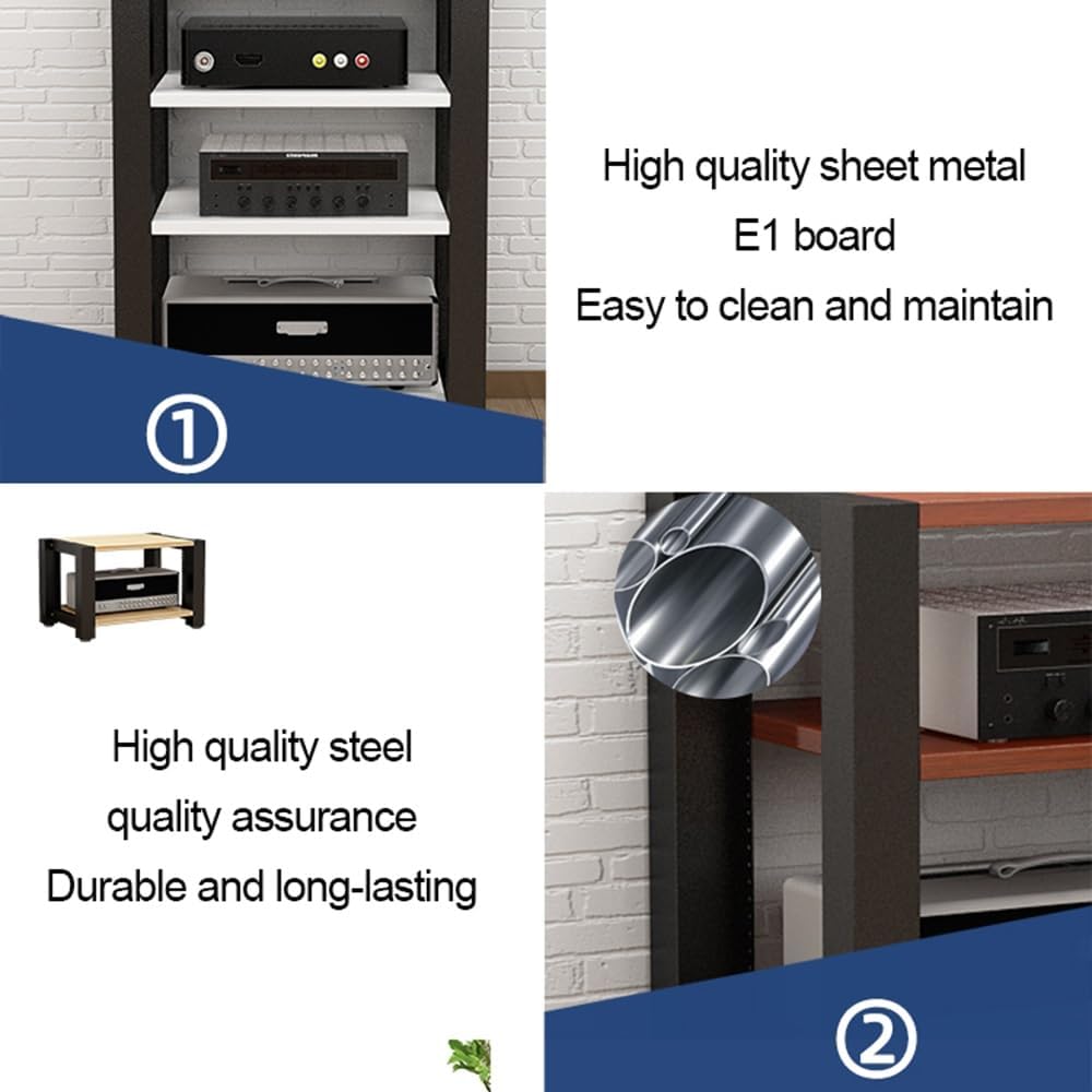 Adjustable 2-Tier Black Wooden Media Storage Cabinet - Corner Shelf AV Stand for Audio/Video Components, HiFi Rack & Amplifier - Entertainment Unit 60x50x40cm