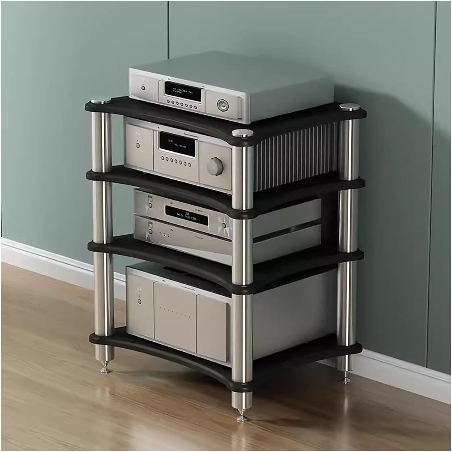 Audio Video Equipment Rack, Media Stand for Record Player, Turntable, Speaker, Gaming Console, Home Theater Storage Unit