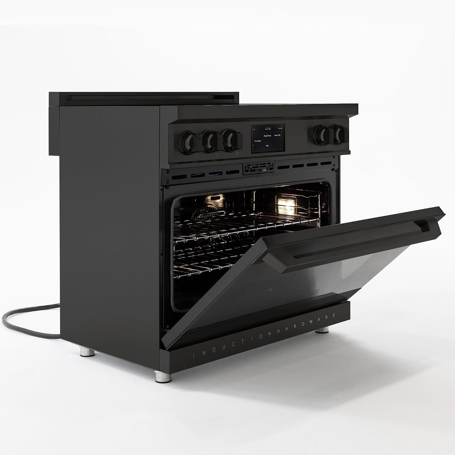 36 Inch Professional Induction Range with Convection Oven, Air Fry, 5 Burner Electric Stove, Pizza Stone - Black Stainless Steel