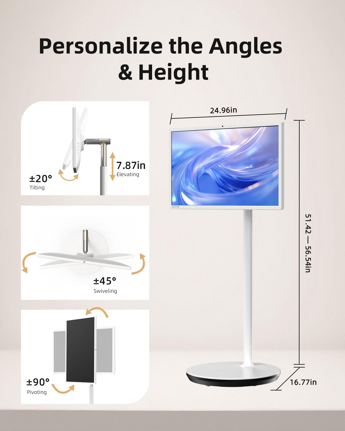 KTC MegPad 27 Inch Portable Screen TV - 1080P Touch Screen Monitor on Wheels with 8MP Camera, EDLA-Certified, Android 14, 8G+128G Storage, 9500mAh Battery,Full Swivel Rotation, Voice Remote Control