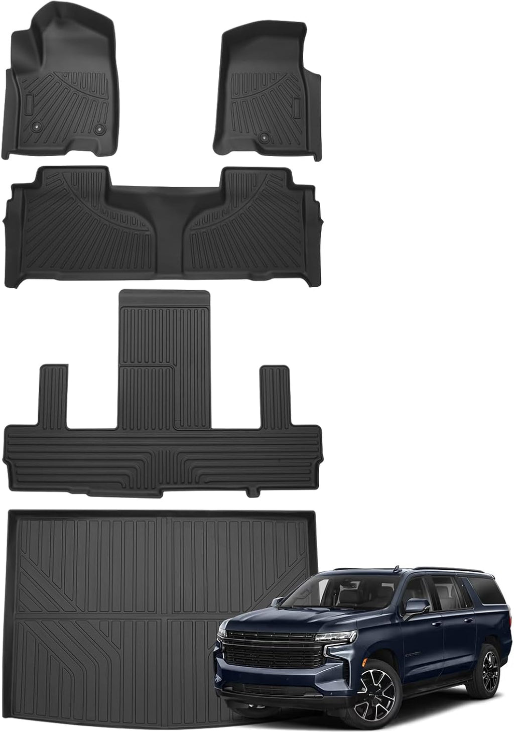 Floor Mats for Chevy Suburban & GMC Yukon XL 7 Seats 2021-2025 2026 All Weather Cargo Liner for Suburban Accessories Carpet TPE Heavy Duty Floor Mat (2nd Row Bucket Seats)