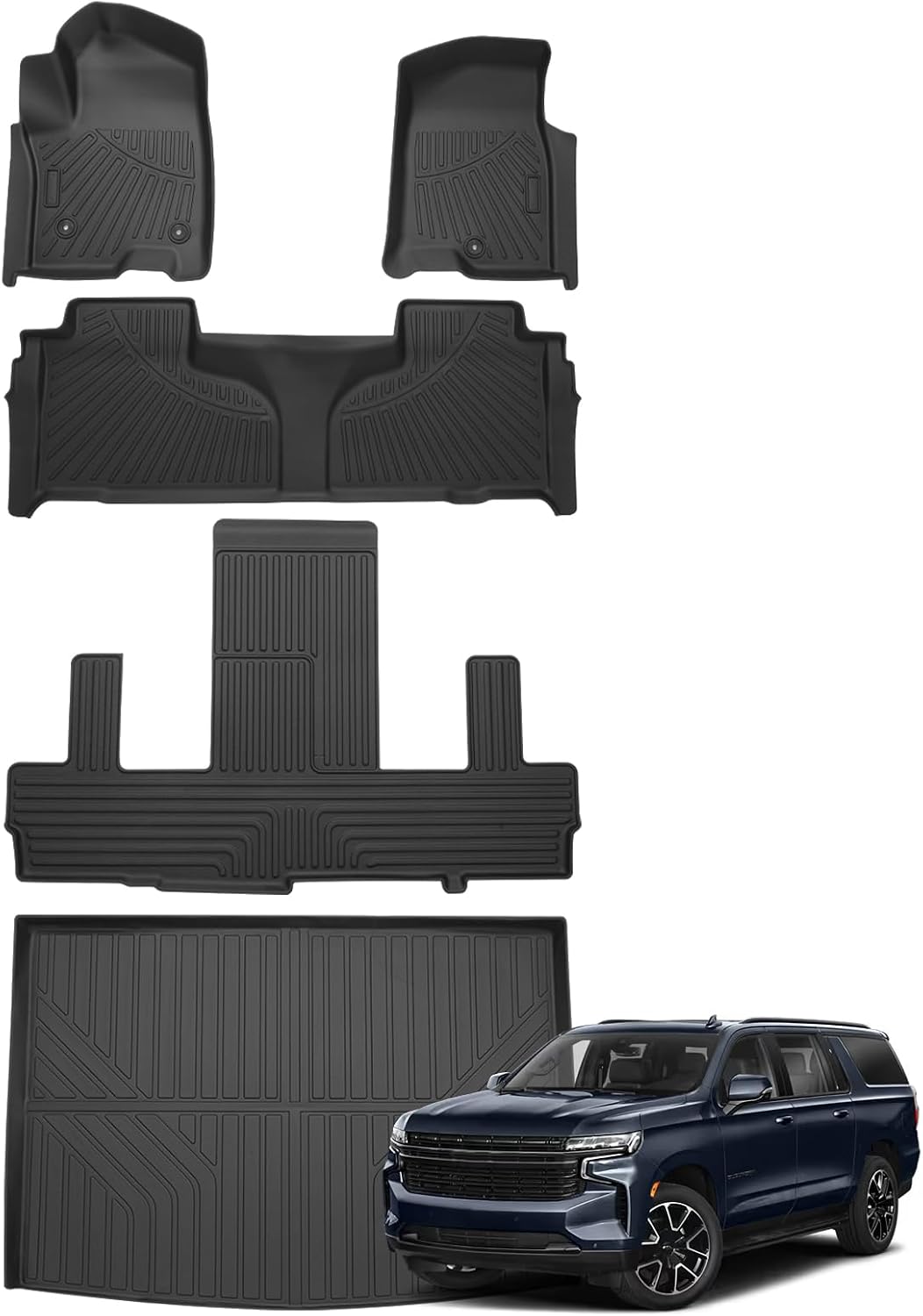 Floor Mats for Chevy Suburban & GMC Yukon XL 7 Seats 2021-2025 2026 All Weather Cargo Liner for Suburban Accessories Carpet TPE Heavy Duty Floor Mat (2nd Row Bucket Seats)