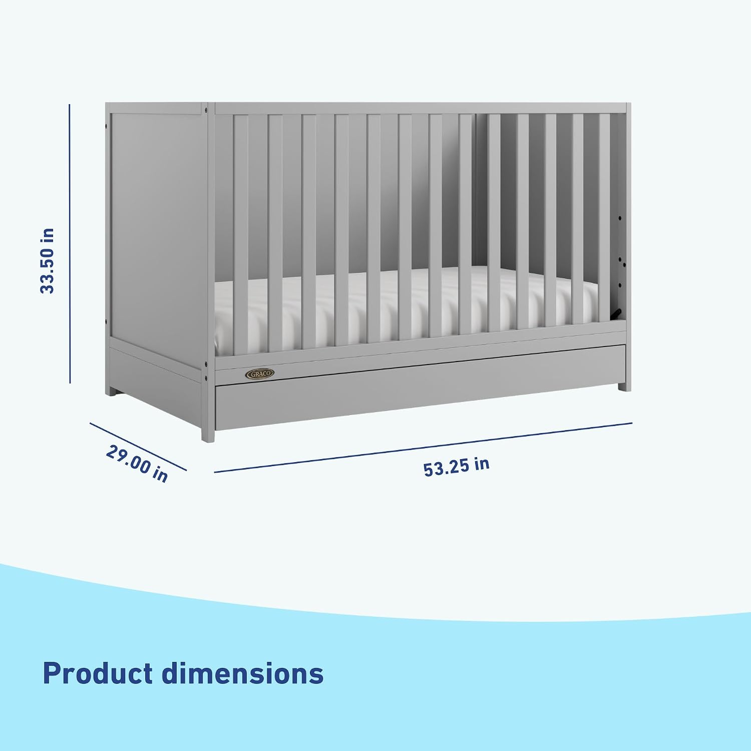 Graco Theo 3-in-1 Convertible Crib with Storage Drawer – GREENGUARD Gold Certified Baby Crib Crafted from Wood, Converts to Toddler Bed, Daybed, and Full-Size Bed (Pebble Gray)