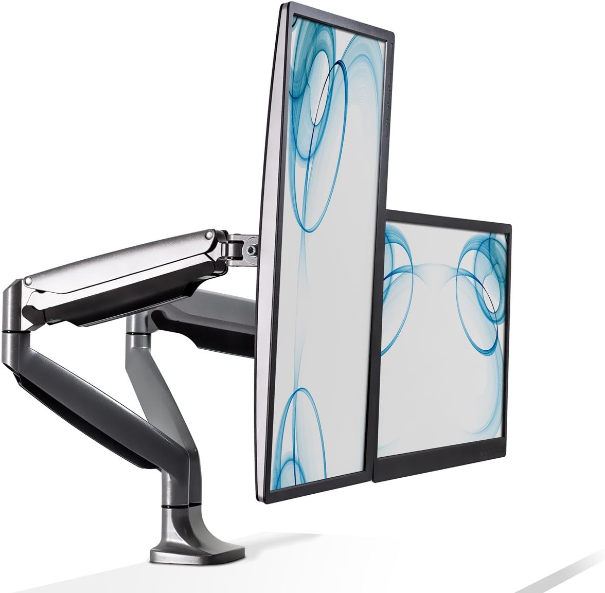 Mount-It! (MI-1772) Dual Monitor Arm Mount Desk Stand Two Articulating Gas Spring Height Adjustable Arms | Fits Up To 32' VESA 75 100 Compatible Screens | C-Clamp and Grommet Bases (Silver)