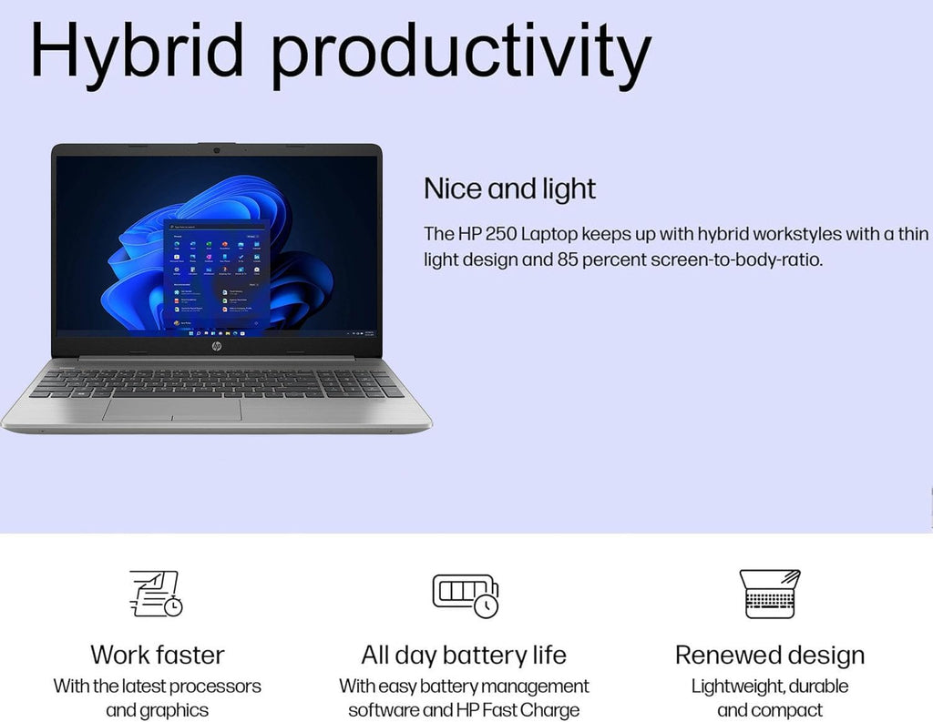 HP 250 G9 Laptop, 15.6' FHD Screen, Intel Celeron Dual Core Series Processor, 32GB RAM, 1TB SSD, Windows 11 Pro, Anti-Glare Coating, HD Camera with Temporal Noise Reduction