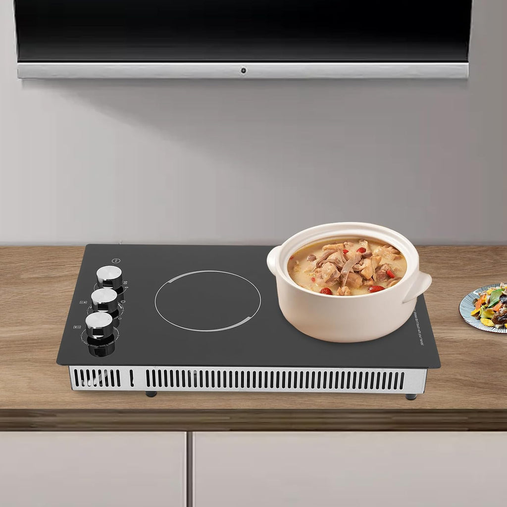 Electric Cooktop, 2 Burner 1700W Built-in Electric Stovetop, Stove Top with Timer, 5 Heating Level, Kid Safety Lock, 110V Hard Wire, No Plug