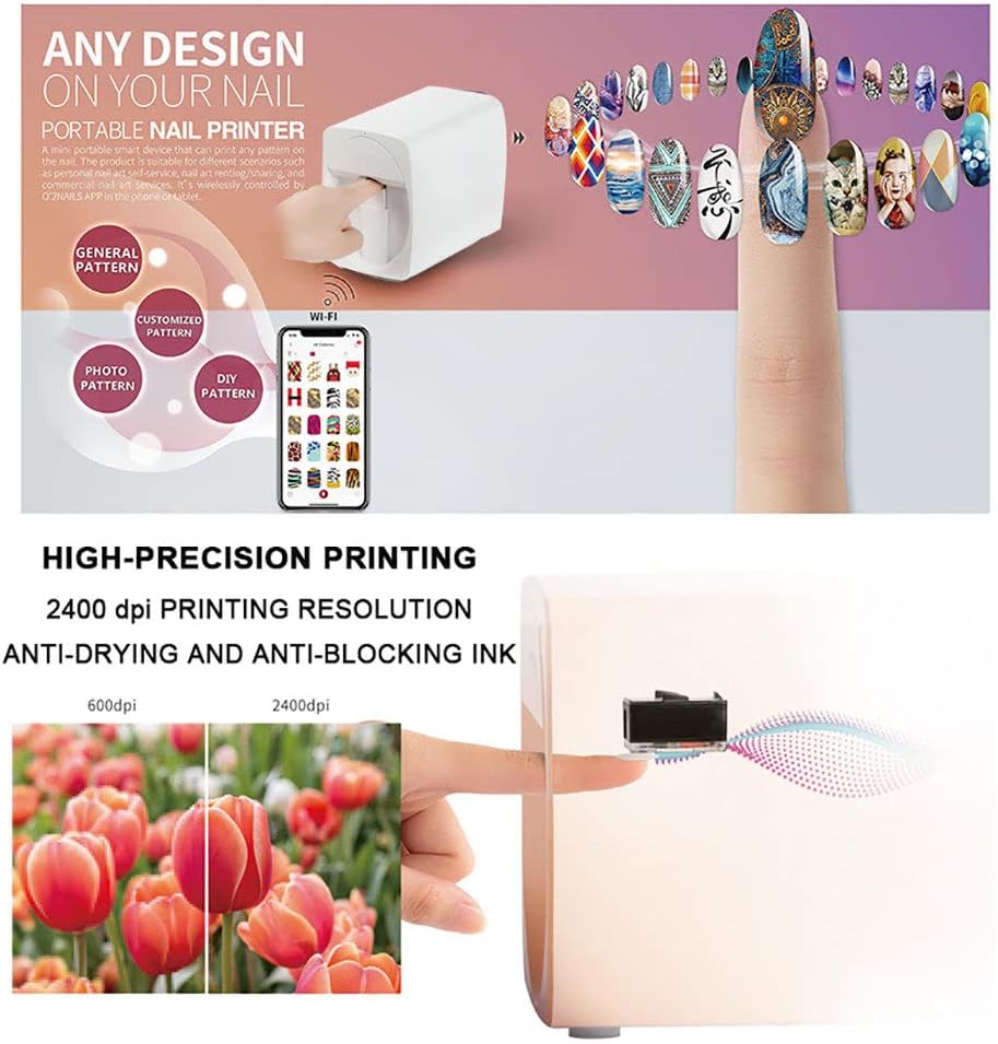3D Smart Automatic Nail Printer Machine,Nail Art Printer, Support WiFi/DIY/USB, Multifunction Portable Mobile Nail Painting Machine for Kid/Nail Studio/Manicurist/Nail