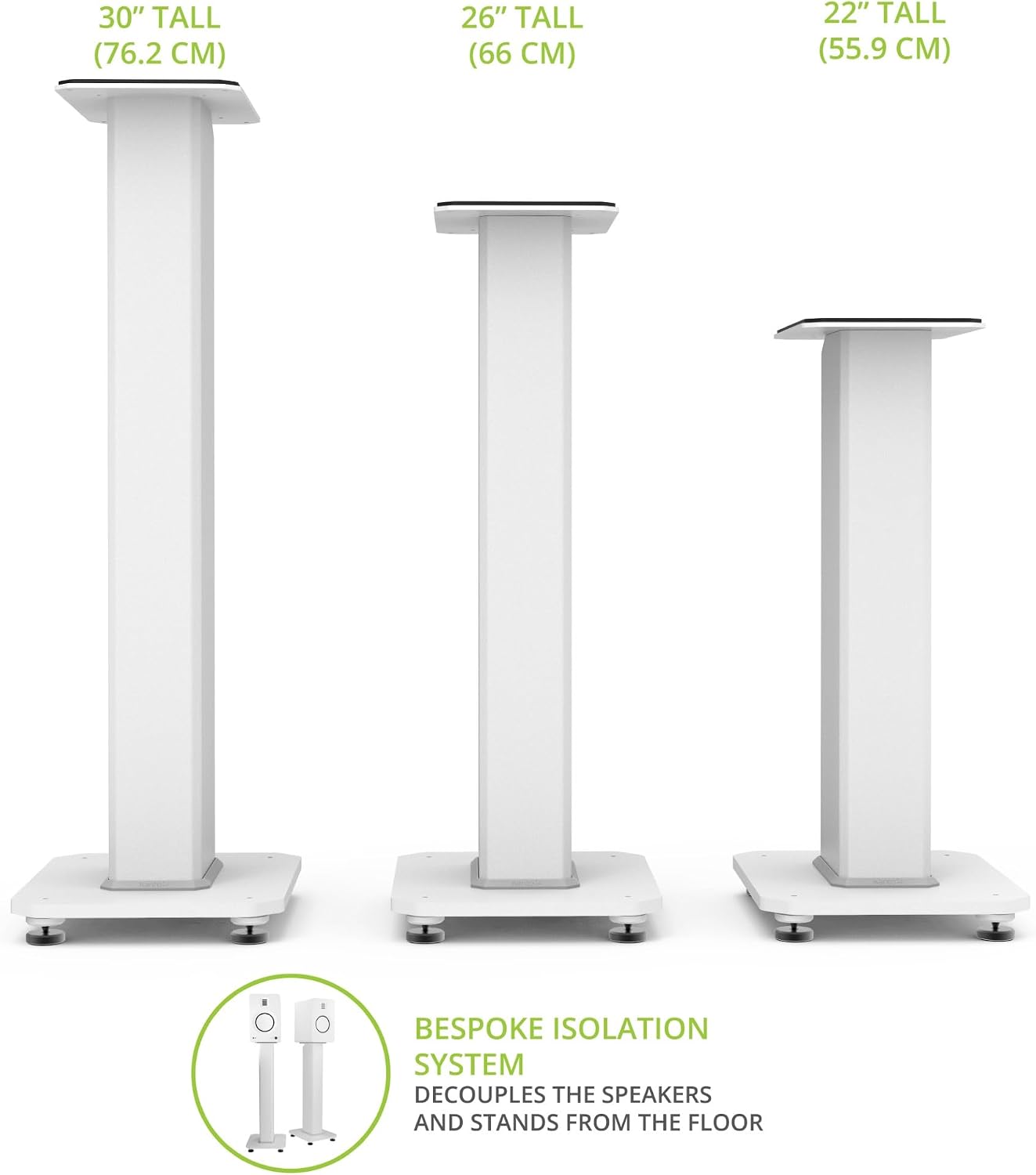 Kanto SX30 Universal Fillable Speaker Floor Stands for Bookshelf Speakers | 30' Tall | Adjustable Isolation Feet | Dedicated Cable Channel | Fill Bags & Level Incl. | Pair | White