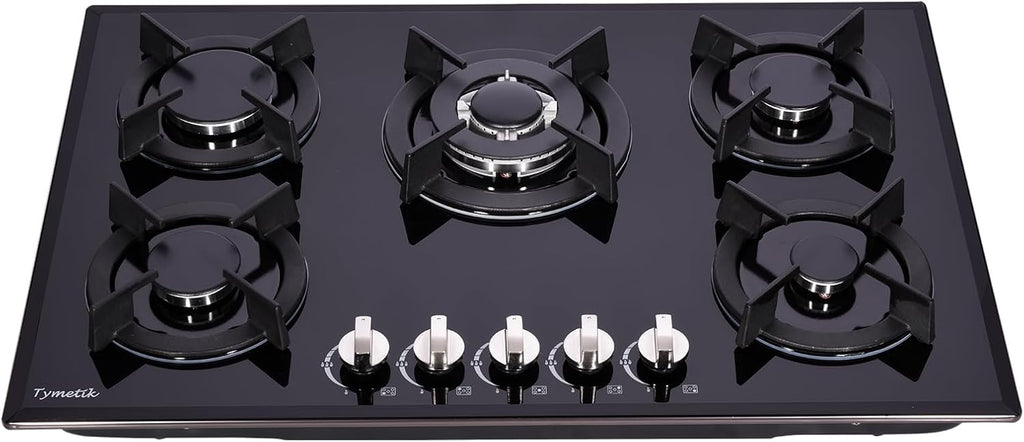 Gas Cooktop 30 Inch, Built-in Tempered Glass Gas Stovetop 5 High Efficiency Burners Gas Stove Top Propane/Natural Gas Convertible Gas Hob (Black)