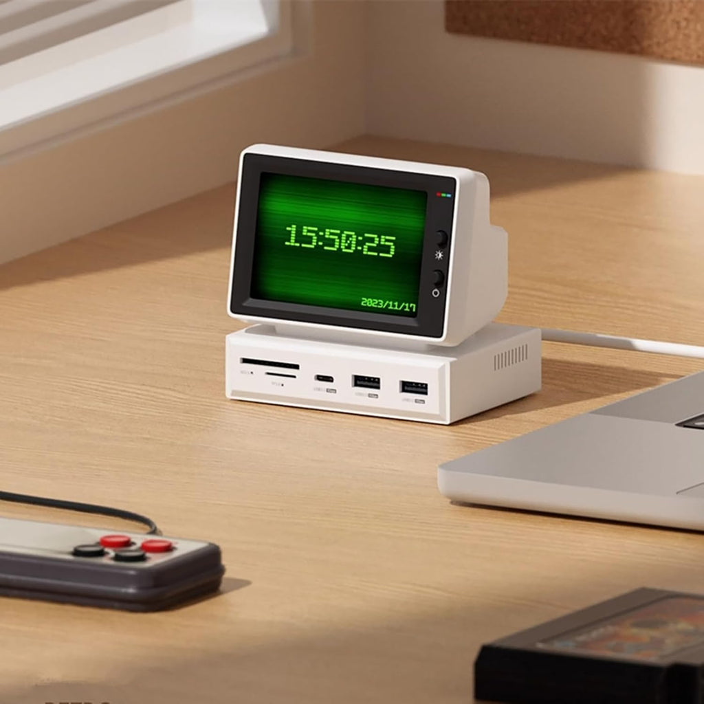 Mini Vintage Portable Monitor, Secondary Screen LCD Display Monitor for PC Laptop, HDMI USB 3.0 Hub SD3.0 TF Card Reader