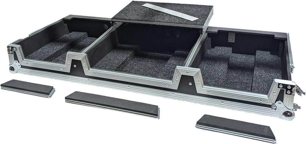 Harmony Cases HCCDJ3000DJMA9WLT DJ Flight Case Compatible with Pioneer CDJ-3000 & DJM-A9 4 CH with Laptop Shelf, Wheels and Adjustable Foam Velcro Inserts - Black