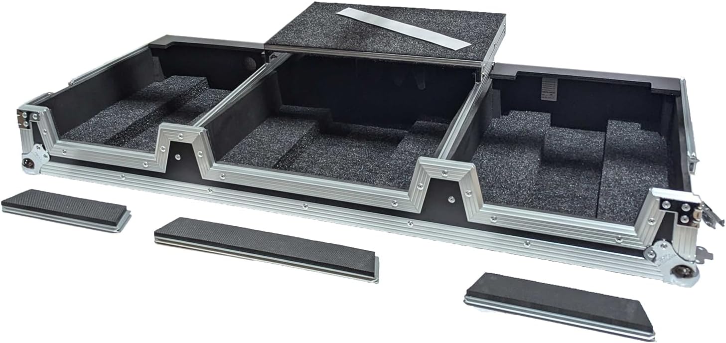 Harmony Cases HCCDJ3000DJMA9WLT DJ Flight Case Compatible with Pioneer CDJ-3000 & DJM-A9 4 CH with Laptop Shelf, Wheels and Adjustable Foam Velcro Inserts - Black