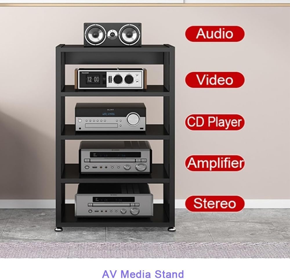 Heavy Duty Audio Component Rack - 3/4/5 Tier AV Media Stand for HiFi Amplifiers & Stereo Receivers, Durable Black Display for Home Audio Equipment, 3 Tier - 50x40x48.5CM