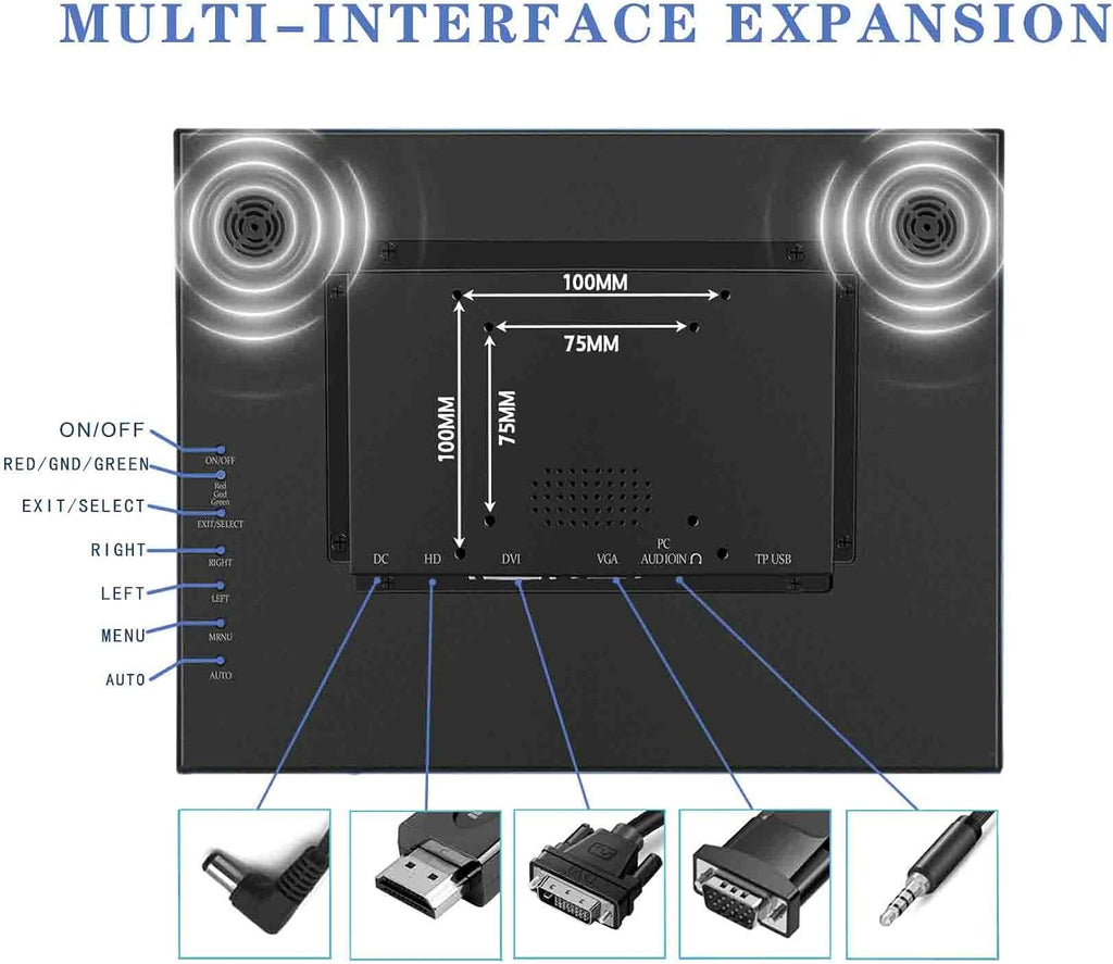 VSDISPLAY 15 Inch 1024x768 IPS LCD Monitor 4:3 Aspect Ratio Display with Metal Housing,Supports VGA/DVI Input,for Industrial/Gaming Extra Monitor