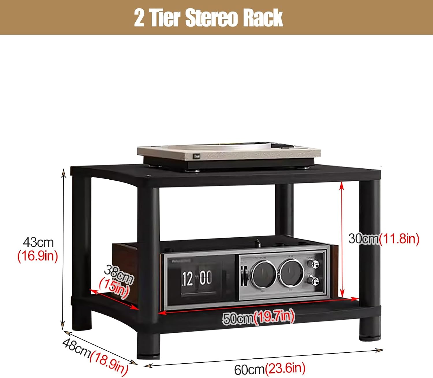 Stereo Stands for Small Spaces/Living Room/Bedroom/Home, 1/2/3/4-tier Wooden & Metal Av Component Media Stand Stereo Cabinet, Heavy Duty Audio Equipment Rack, #1-2 Tier