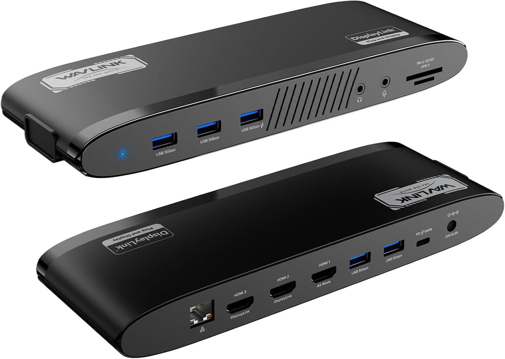 WAVLINK Docking Station, DisplayLink Dock with 3 Monitor for Mac & Windows, 13-in-1 with 100W Charging, 3 HDMI, 5 USB Ports, Ethernet, SD/TF, Audio