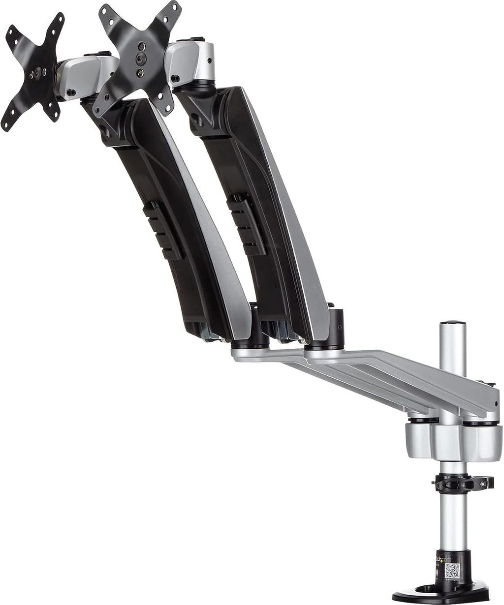 StarTech.com Desk Mount Dual Monitor Arm - Articulating - Supports VESA Monitors 12'' to 30' (19.8lb/9kg) - Adjustable - Grommet/Desk Mount - Premium - Silver, TAA (ARMDUAL30)