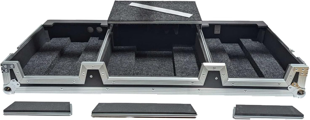 Harmony Cases HCCDJ3000DJMA9WLT DJ Flight Case Compatible with Pioneer CDJ-3000 & DJM-A9 4 CH with Laptop Shelf, Wheels and Adjustable Foam Velcro Inserts - Black