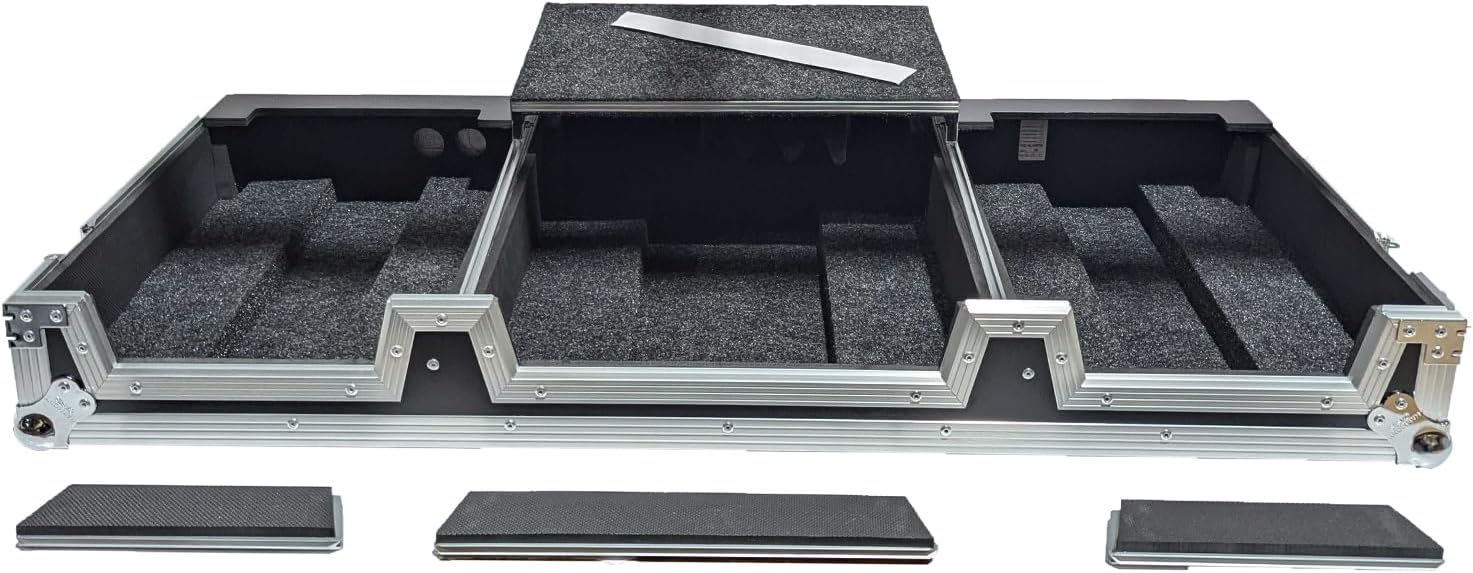Harmony Cases HCCDJ3000DJMA9WLT DJ Flight Case Compatible with Pioneer CDJ-3000 & DJM-A9 4 CH with Laptop Shelf, Wheels and Adjustable Foam Velcro Inserts - Black