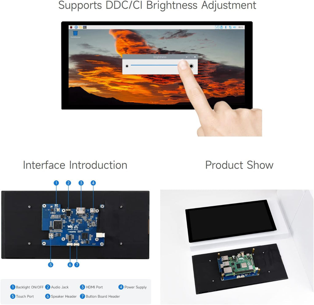 waveshare 10.4inch QLED Quantum Dot Display, 1600×720 Resolution, Compatible with Raspberry Pi 5/4B/3B/Zero/Zero W/Zero 2W/Pico/Pico W/Pico WH, Jetson Nano and PC
