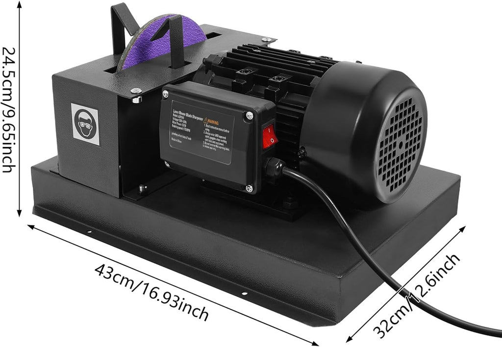 Lawn Mower Blade Sharpener, 500W 1700 Rpm Lawnmower Blade Grinder with 7Inch Grinding Wheel Sandpaper & Vibration-Reduced Structure Electirc Sharpening Machine for High-Lift Low-Lift Gator Flat Blade