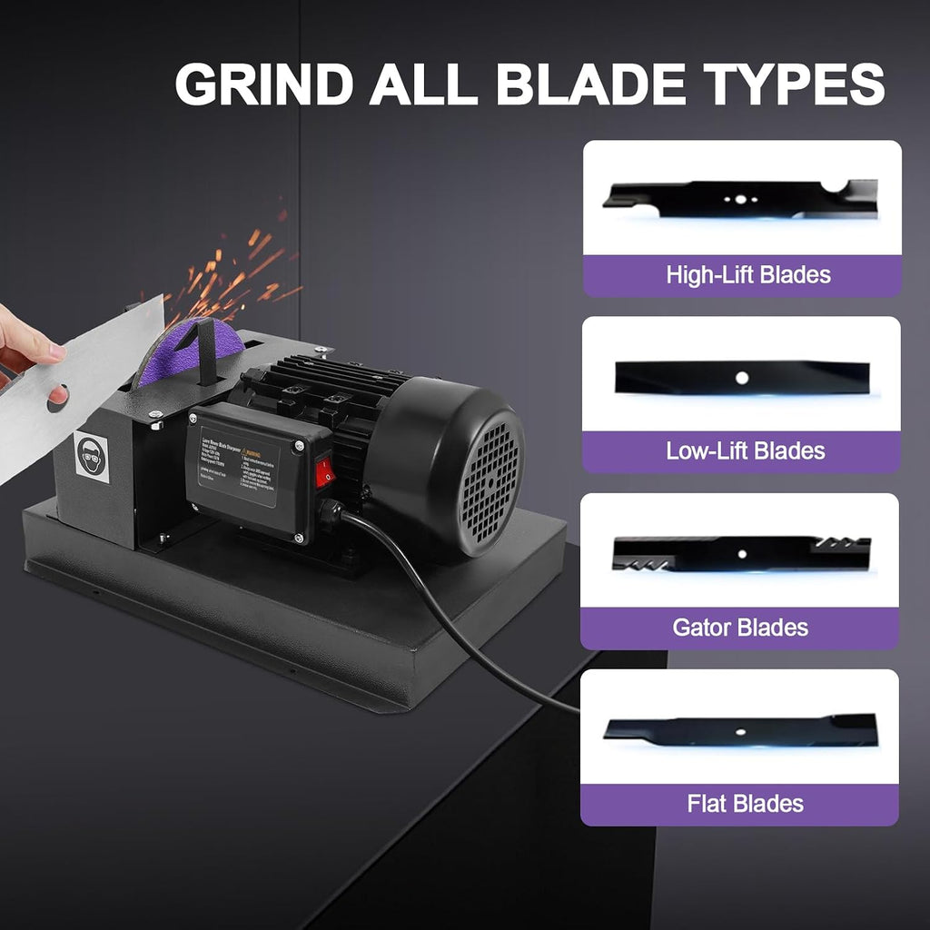 Lawn Mower Blade Sharpener, 2/3HP 500W Lawnmower Blade Bench Grinder with 7-inch Zirconium Corundum Sandpaper Wheel, Bench Mower Sharpening Machine for Various Lawn Mower Blades