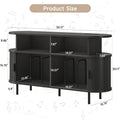 55' Large Round Record Player Stand with Charging Station, Vinyl Record Storage Cabinet, Mid Century Modern Turntable Stand with Open Shelves Holder for Bedroom Living Room, Sliding Doors (Black)