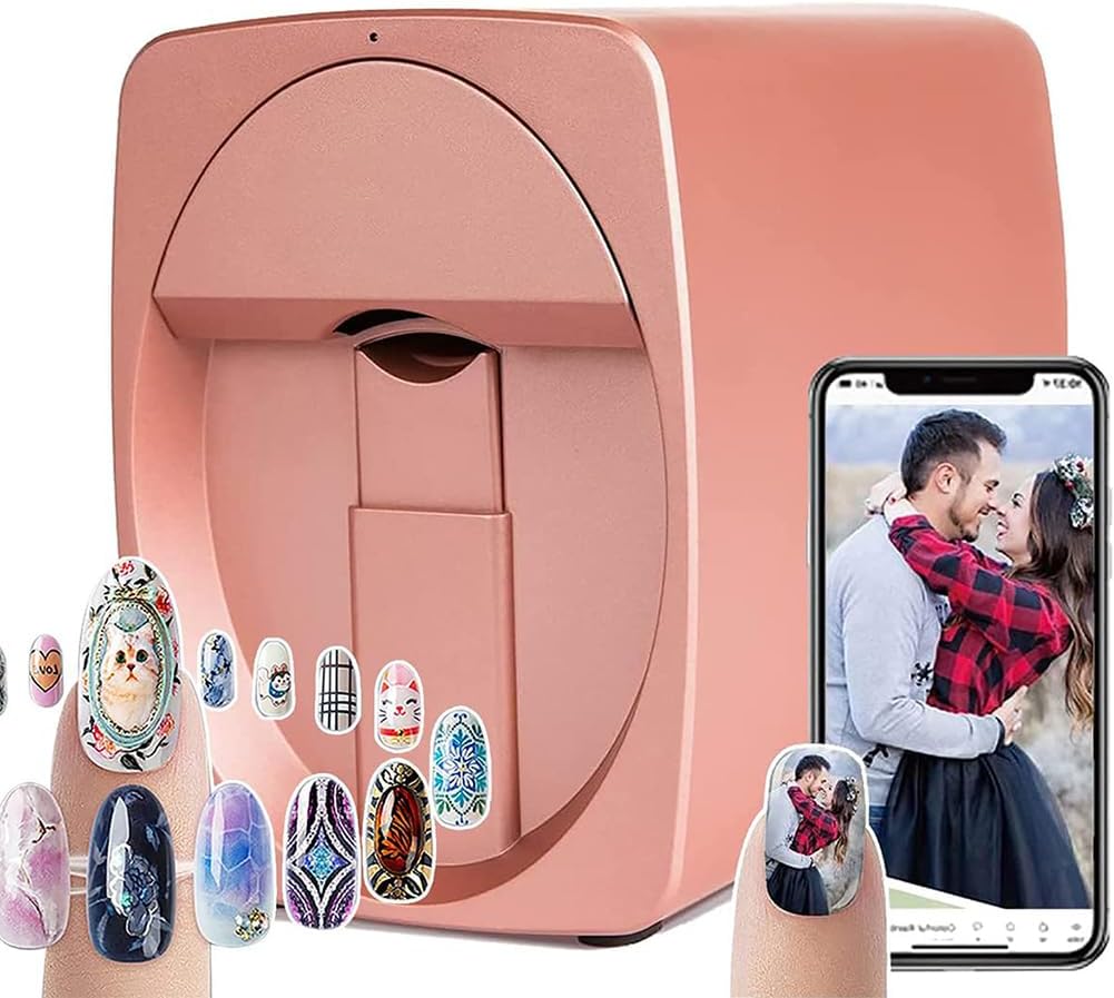 3D Portable Nail Printer, Automatic Smart Art Nail Printer Machine, Digital Mobile Nail Printing Machine, Support WiFi/USB, for Kid/Nail Studio/Manicurist/Nail Lovers (Rose Gold)